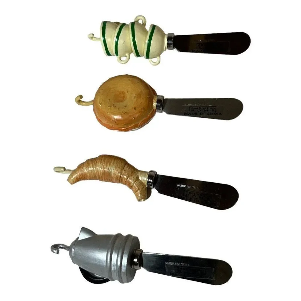 Vintage Teaup Croissant Bagel Coffee Tea Kettle Handles Set of four spreaders